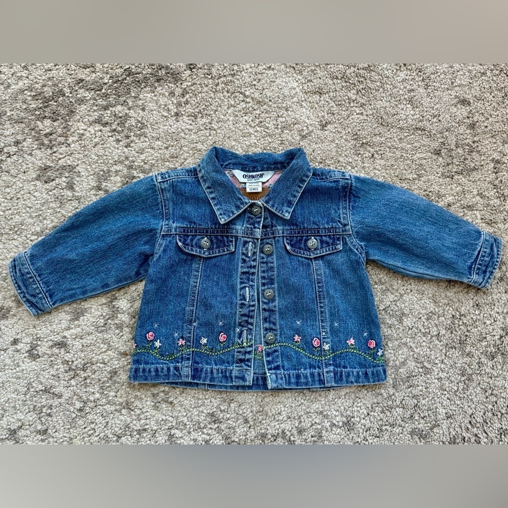 OshKosh B’gosh Floral Embroidered Denim Jacket 12M Spring Easter